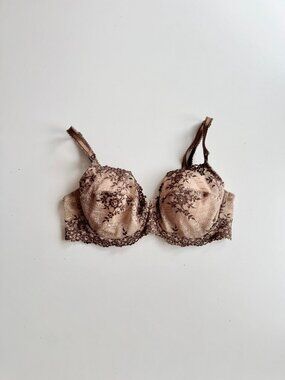 WACOAL Embrace Lace Beige Brown Floral Lace Mesh Underwired Demi Bra, Size 38D